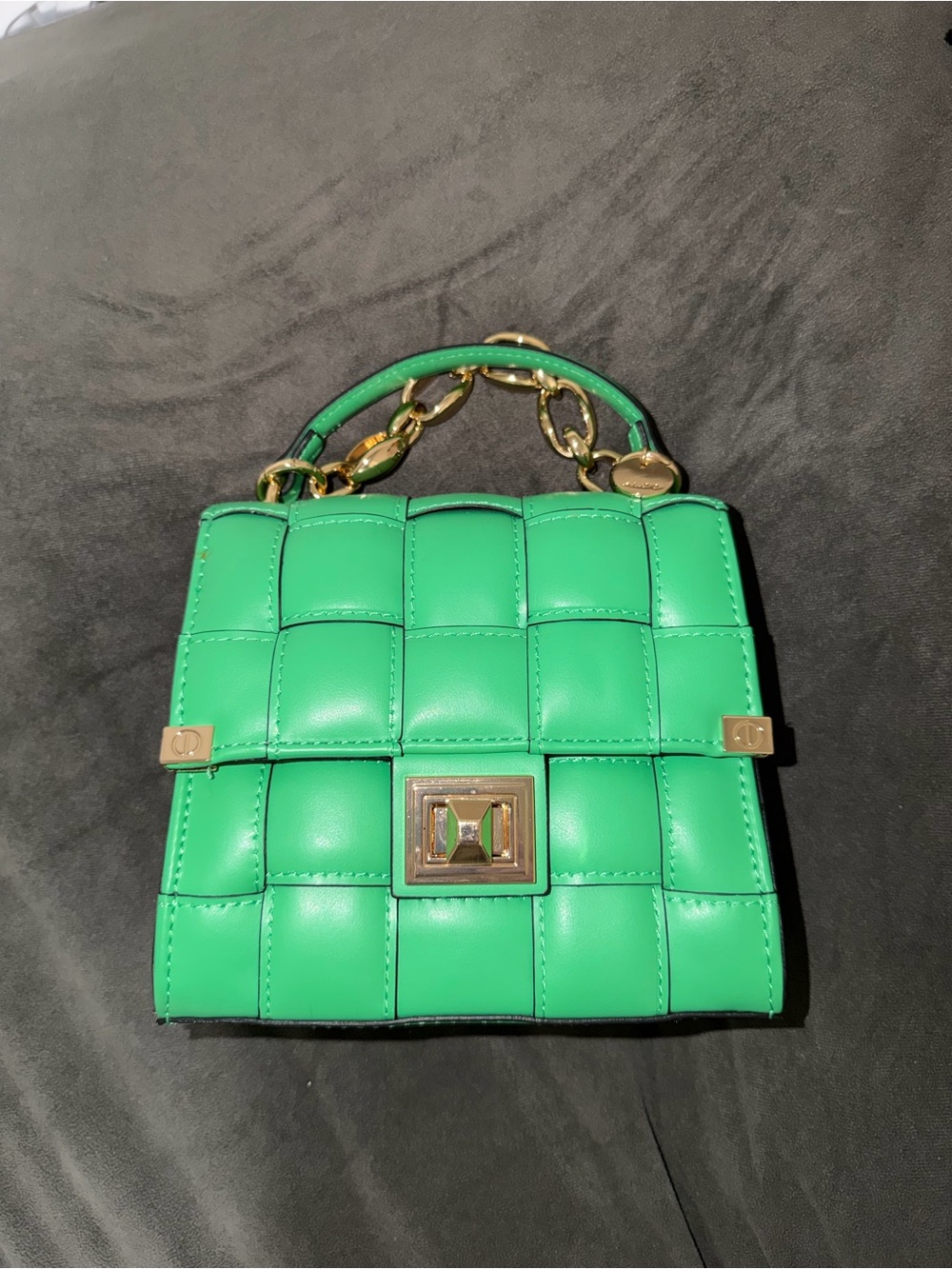 Aldo Emerald Green Quilted Mini Top-Handle Bag with Gold Hardware
